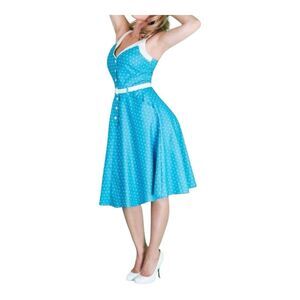 Tatyana Aqua Blue with White Polka Dot Dress Plus Size 3XL Sleeveless Pockets
